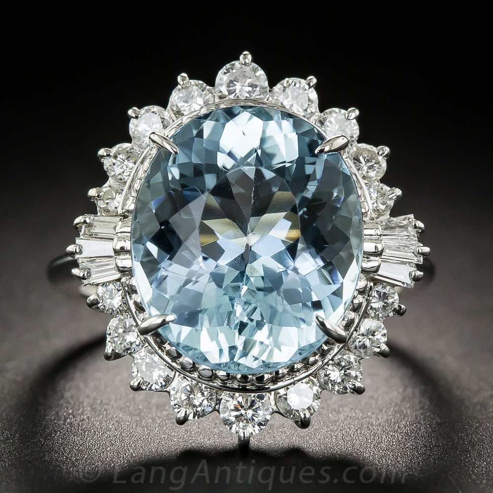 Platinum Aquamarine and Diamond Ring