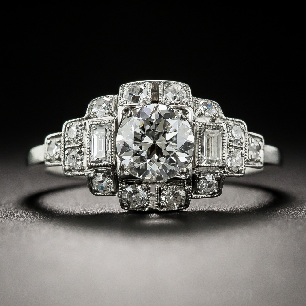 Platinum Art Deco .70 Carat Diamond Engagement Ring - GIA F VS2