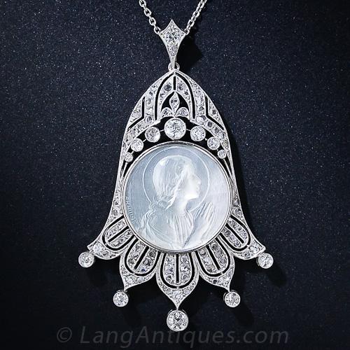 Platinum, Diamond and Mother-of-Pearl Virgin Mary Pendant
