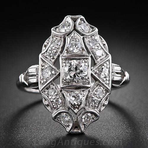 Platinum Diamond Art Deco Dinner Ring