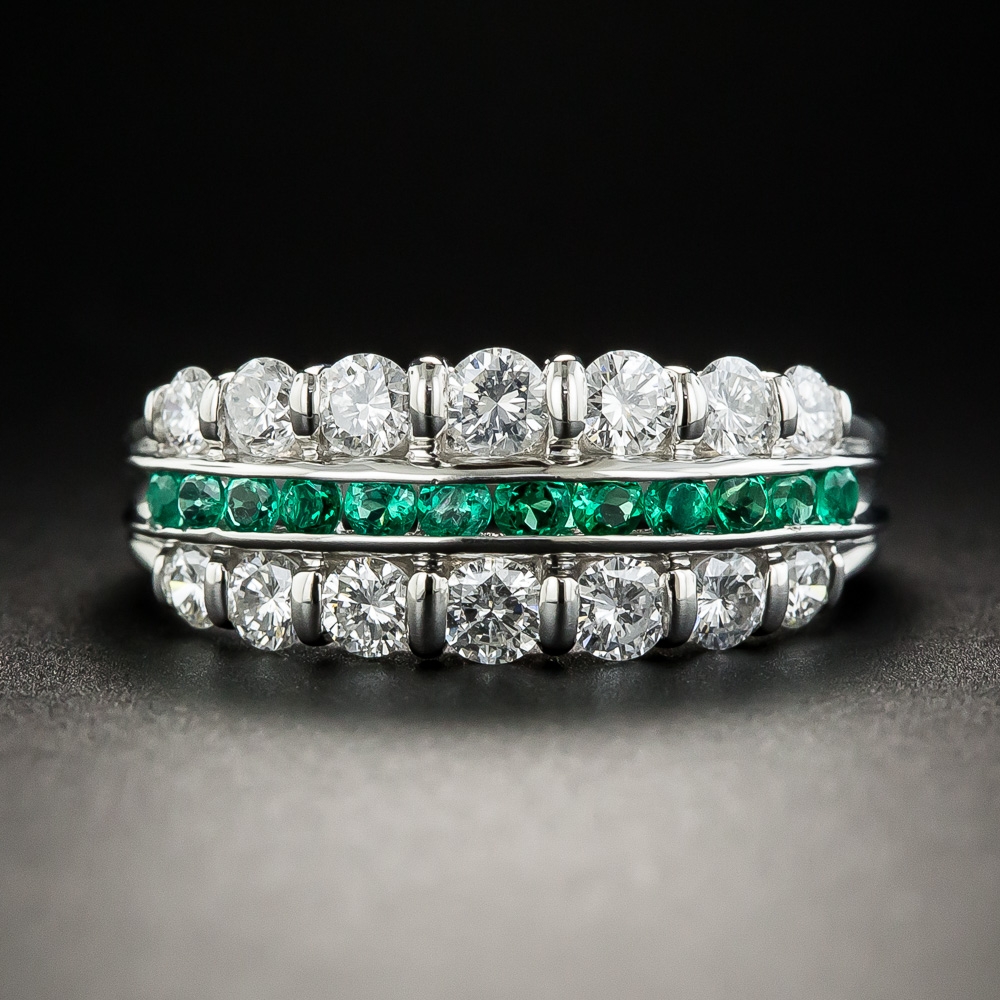 Platinum Emerald and Diamond Band Ring
