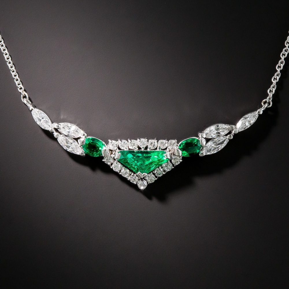 Platinum Emerald and Diamond Necklace