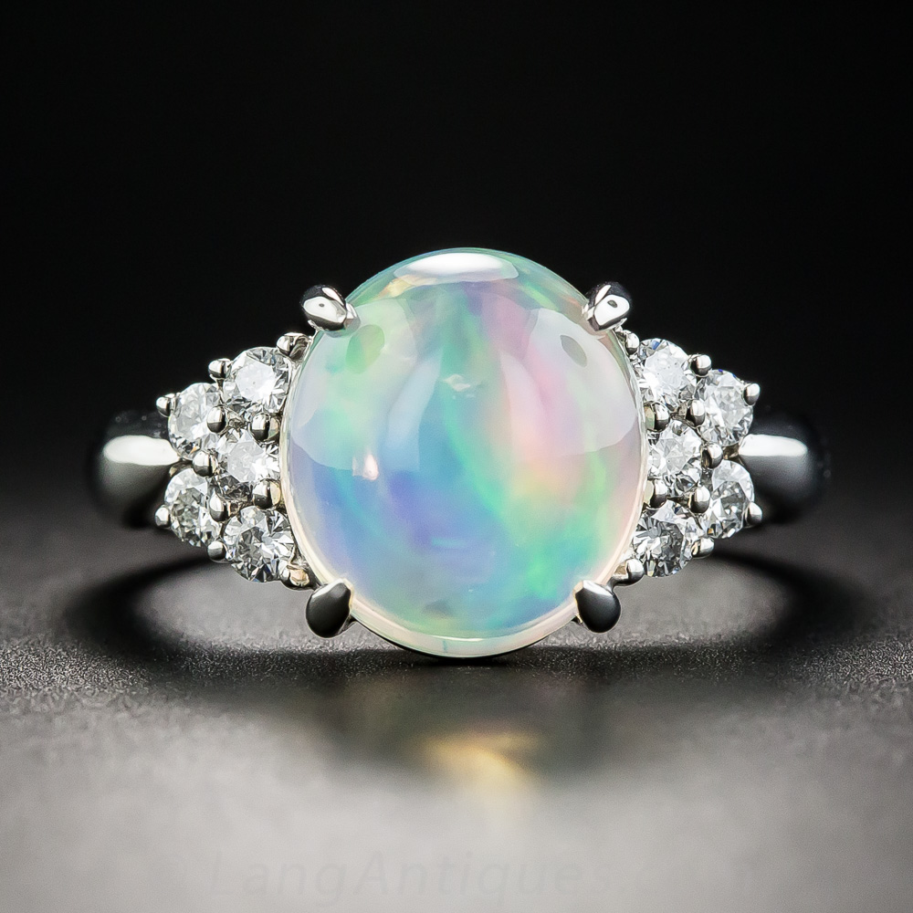 Platinum Ethiopian Opal and Diamond Ring