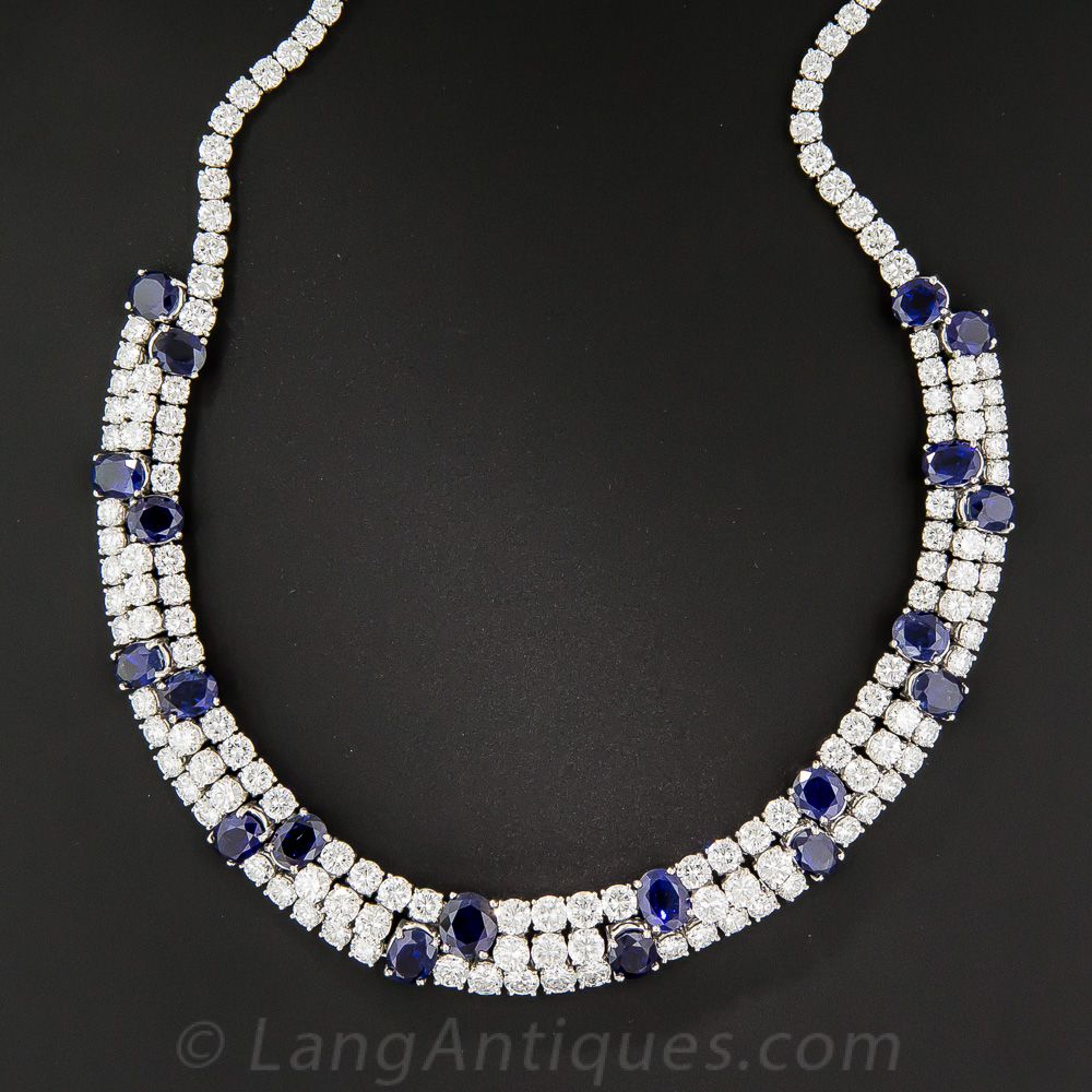 Platinum Natural No-Heat Sapphire and Diamond Necklace