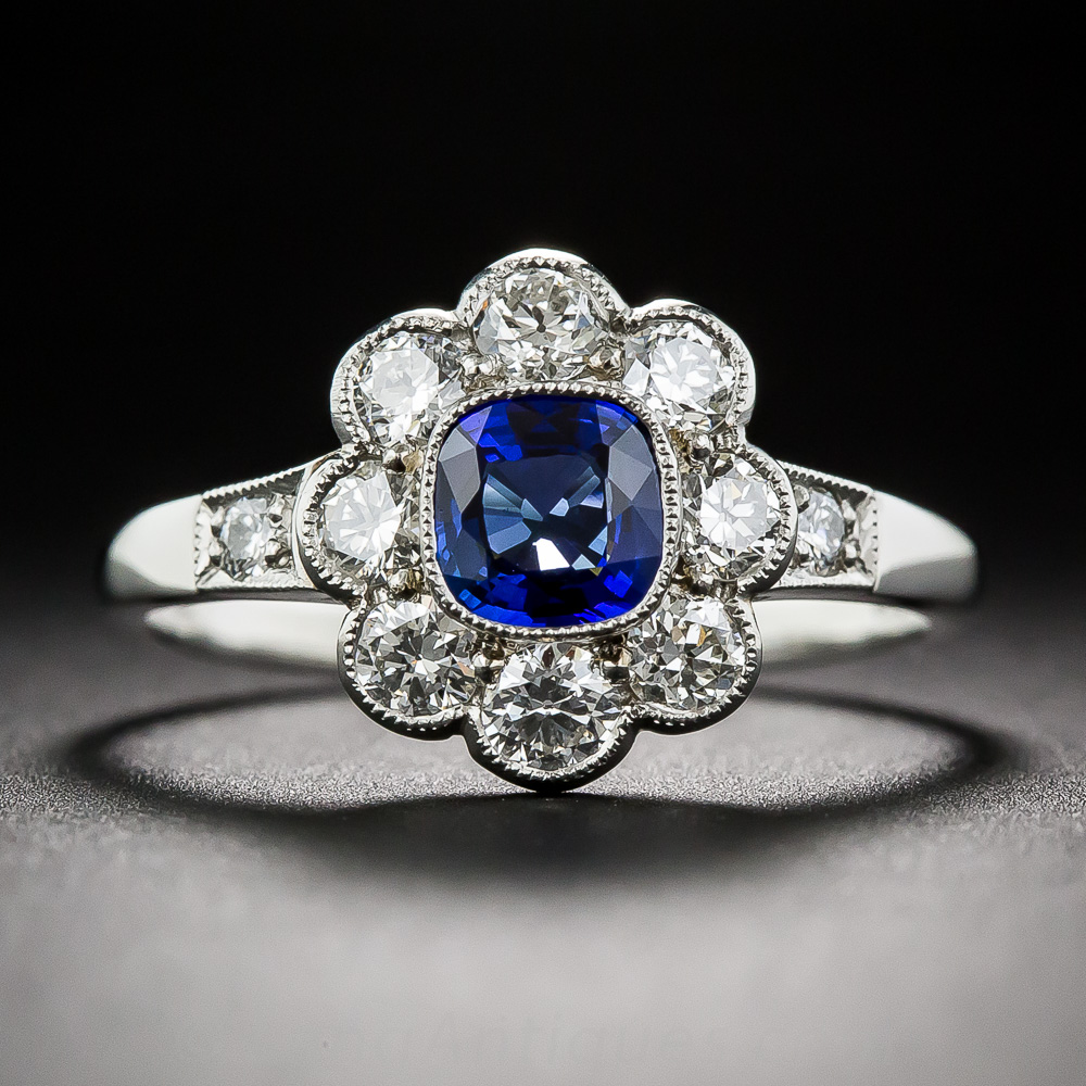 Platinum Sapphire and Diamond Ring