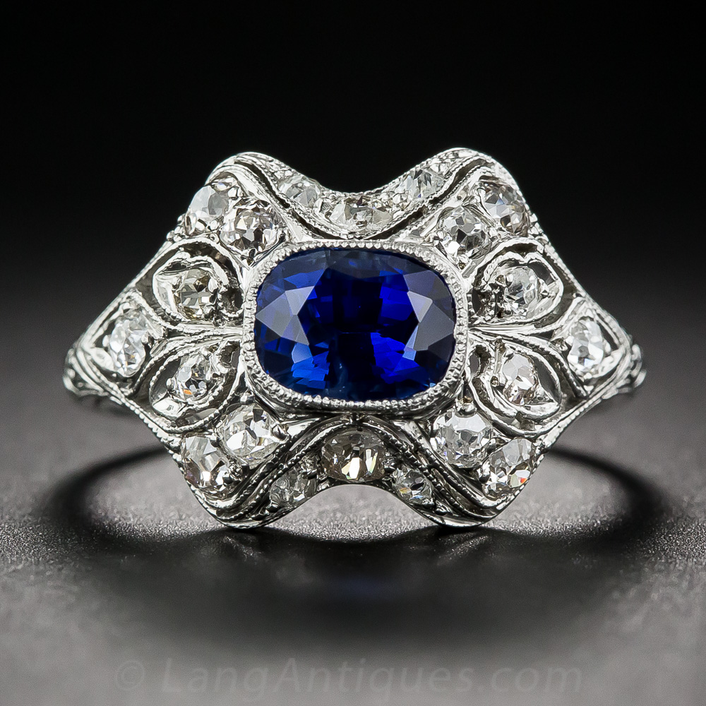 Platinum Sapphire and Diamond Ring