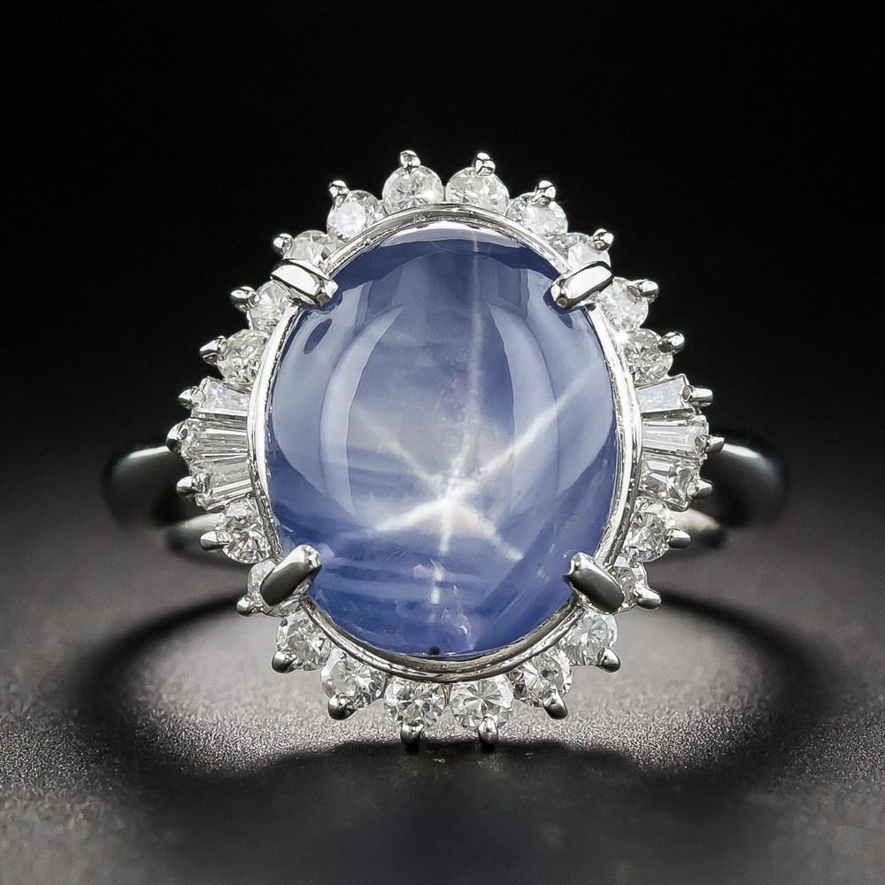 Platinum Star Sapphire and Diamond Ring