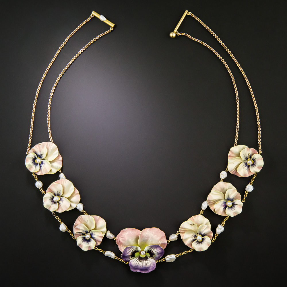 Art Nouveau Enamel Pansy Necklace