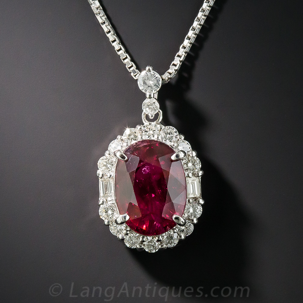 Red Tourmaline and Diamond Pendant