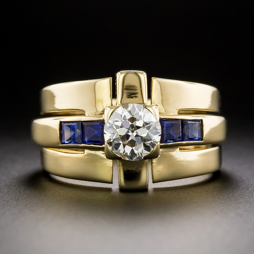 Retro .77 Carat Diamond And Sapphire Band Ring