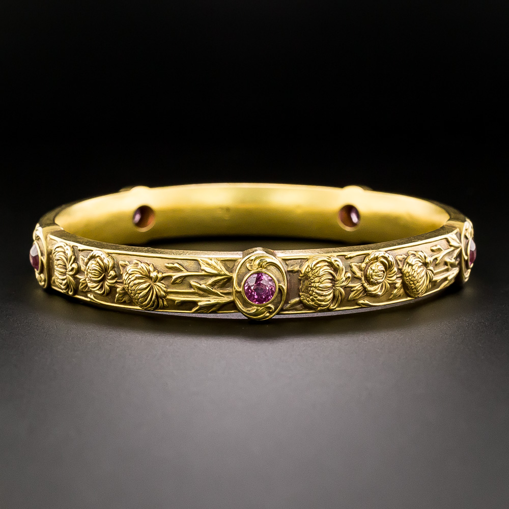 Riker Bros. Art Nouveau Bangle Bracelet With Pink Sapphires