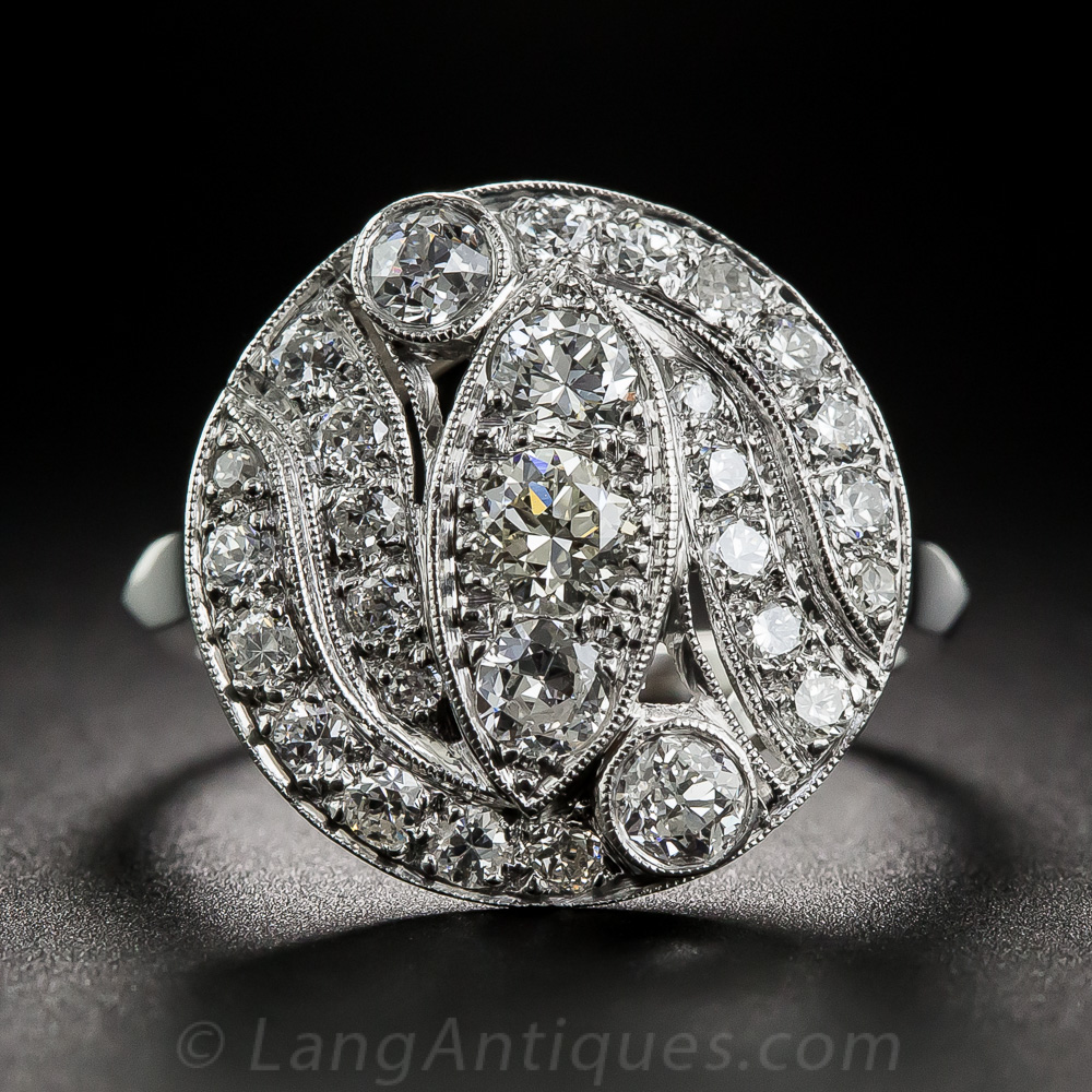 Round Platinum and Diamond Art Deco Cocktail Ring