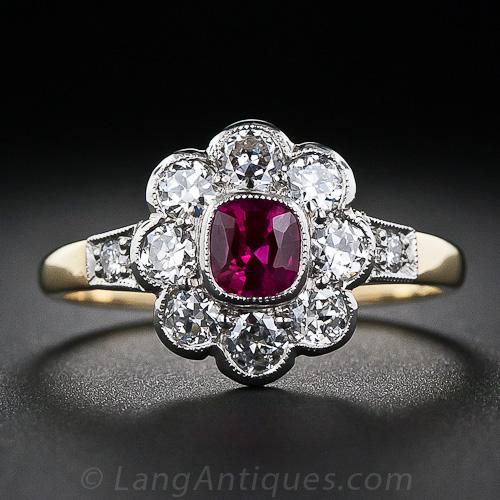 Ruby and Diamond Antique Style Ring