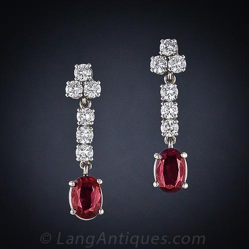 Ruby and Diamond Drop Earrings