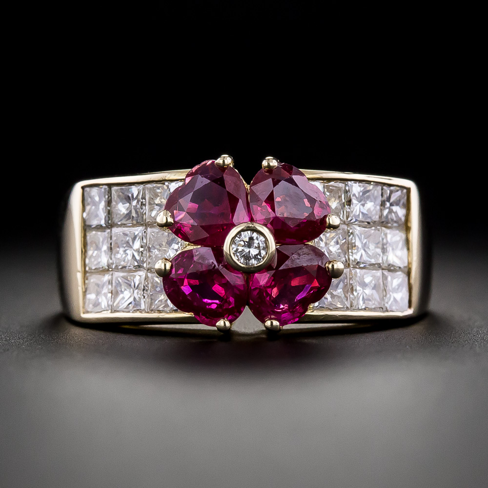 Ruby Diamond Flower Ring