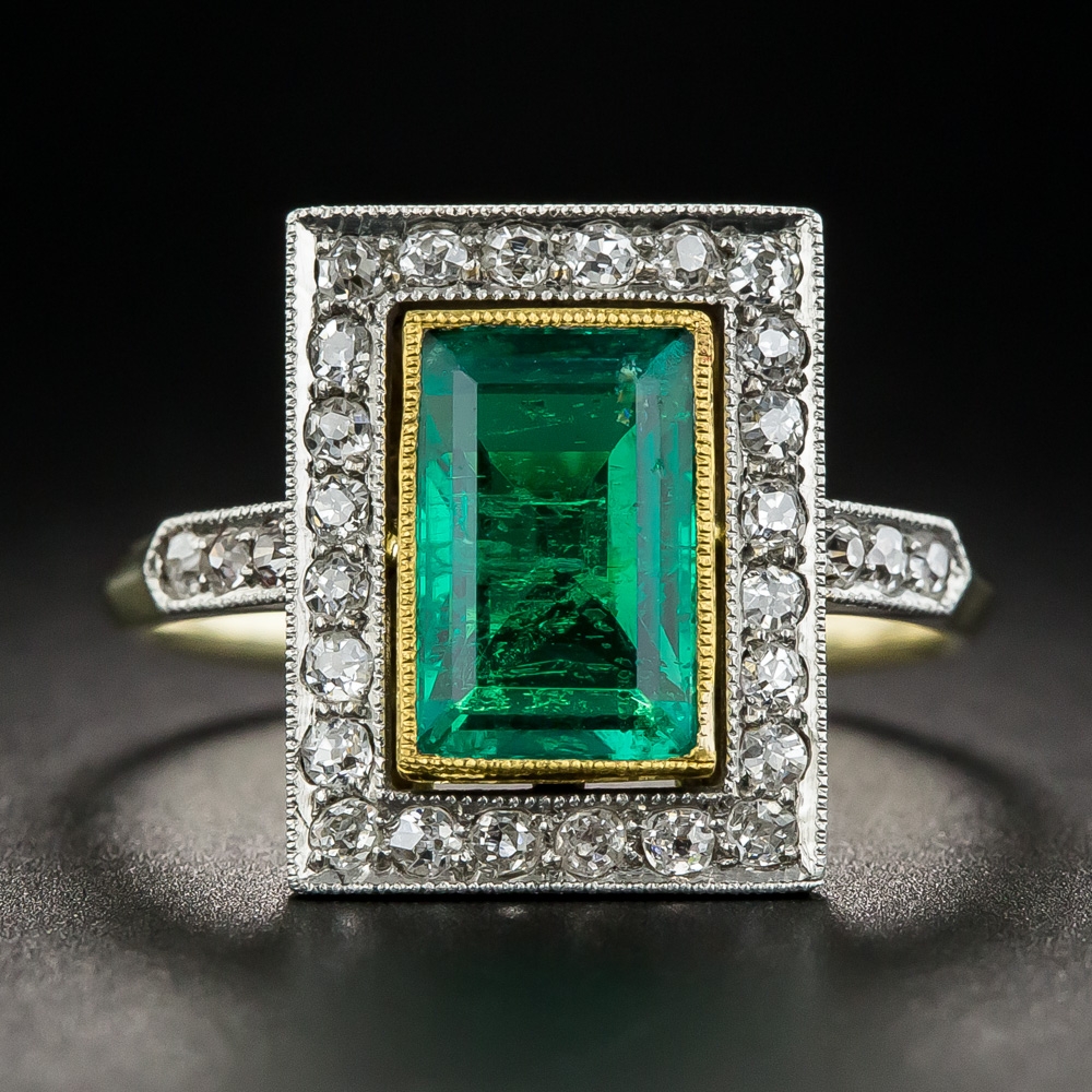 3 ct Emerald Ring Vintage Brilliant Top Russian CZ  Moissanite Simulant Size 4 