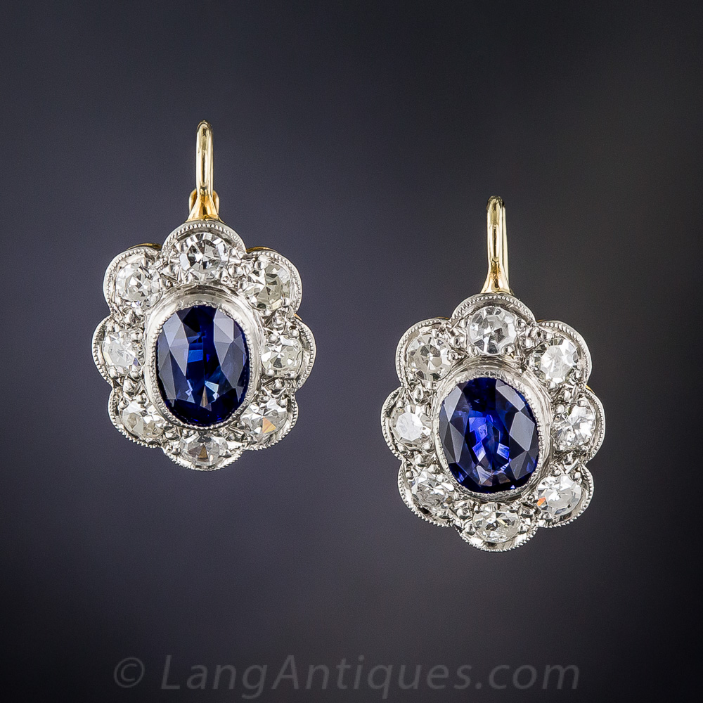 Sapphire and Diamond Vintage Style Earrings