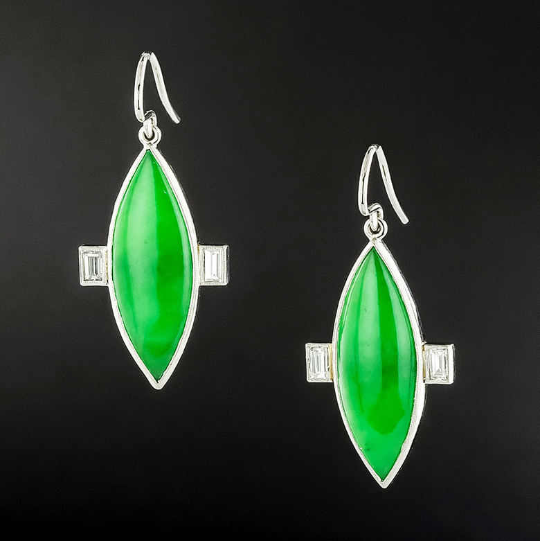 French Art Deco Jadeite and Diamond Earrings