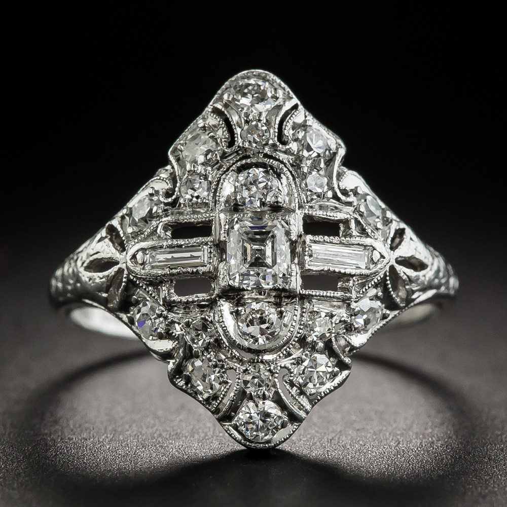 Small Dinner Rings Small Art Deco Platinum Diamond Dinner Ring