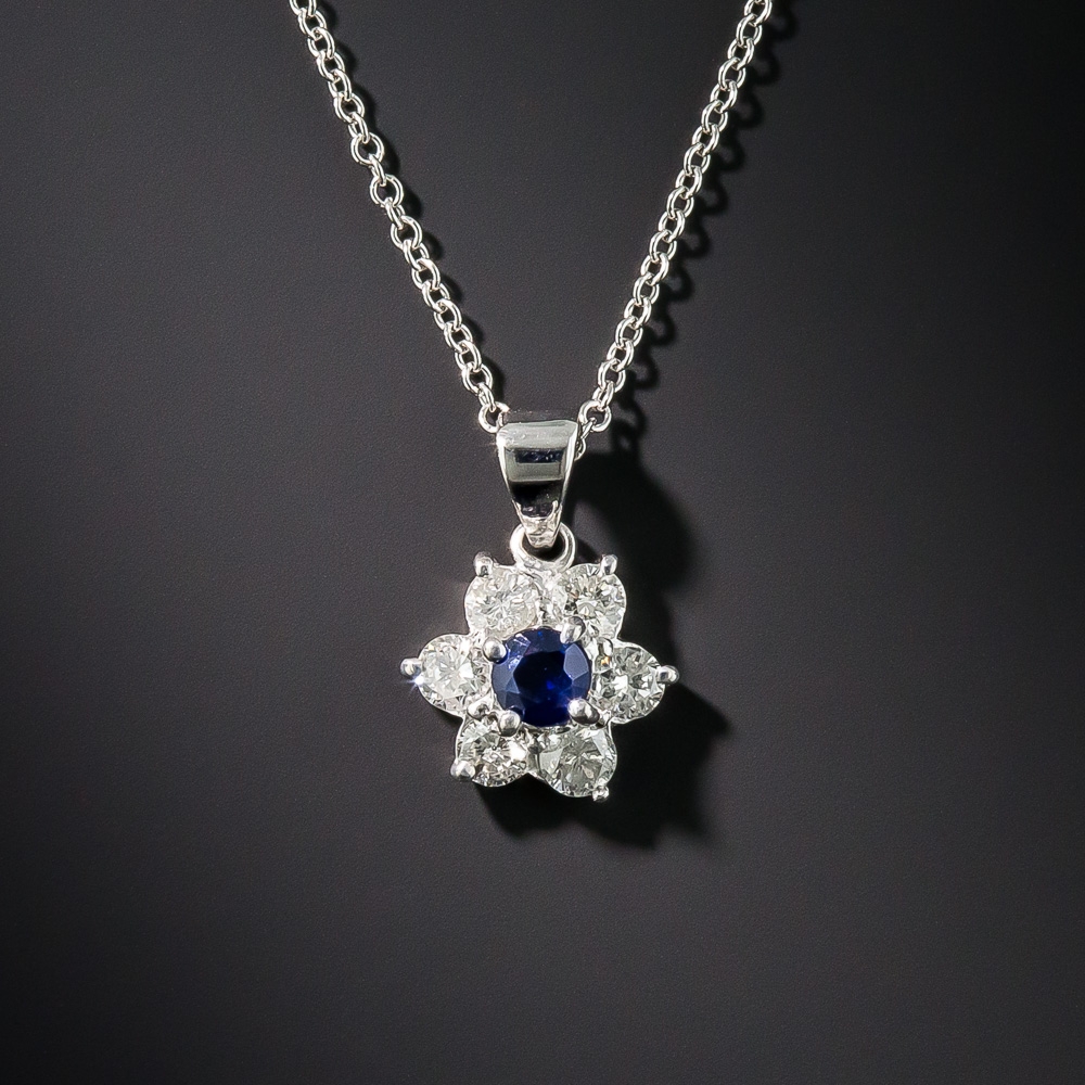 Small Diamond and Sapphire Flower Drop