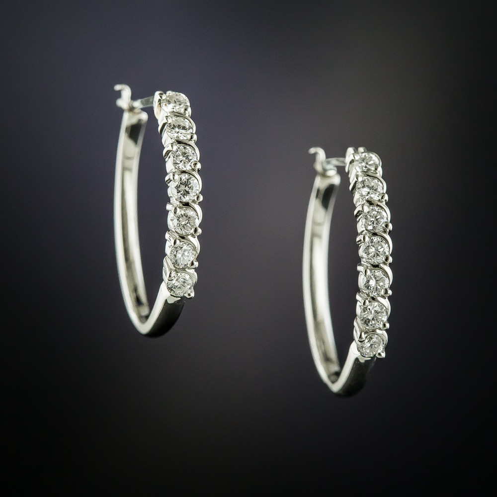 Small Platinum Diamond Hoop Earrings