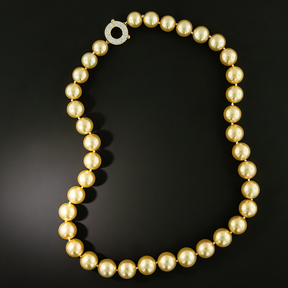 11-13.5 MM (Approx.) Natural Real South Sea Pearl Necklace Size Round Shape  light golden Color Pearl String Luster Good Personalized Gift - Kishore  Motiwala