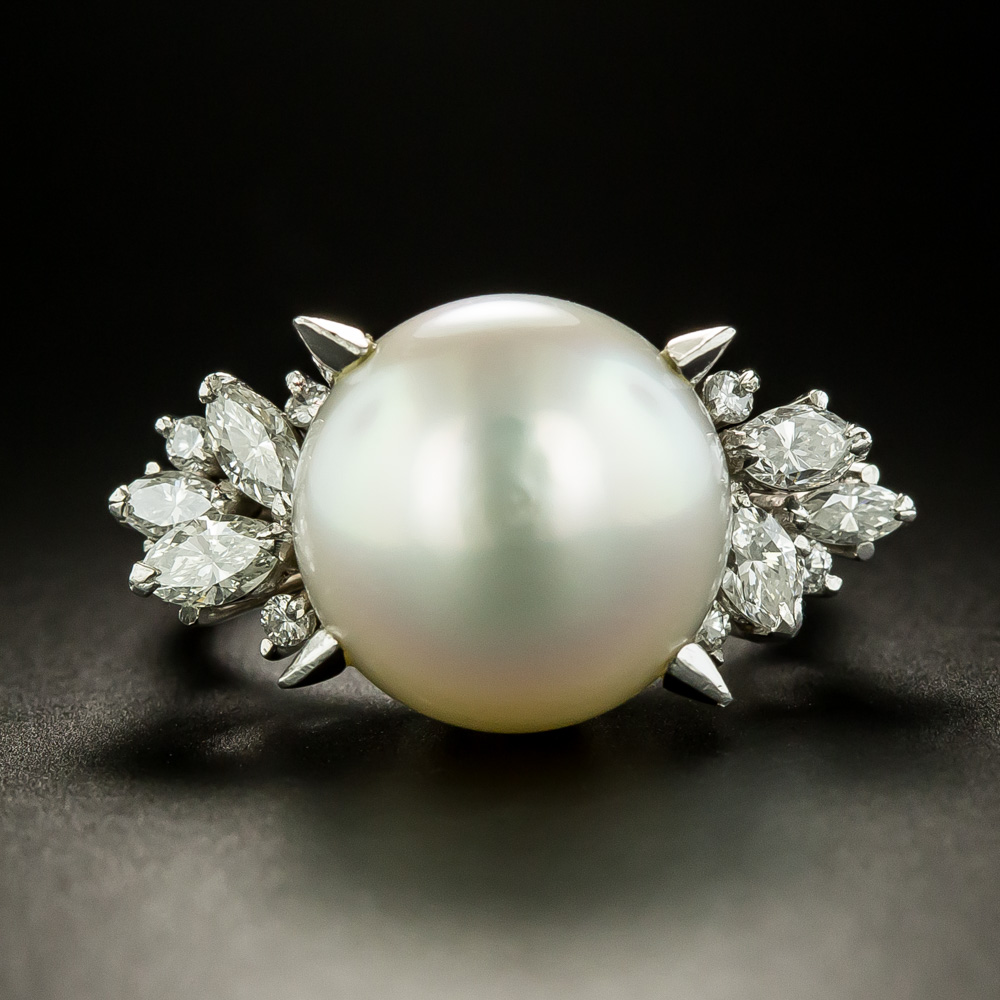 South Sea Pearl and Marquise Diamond Ring