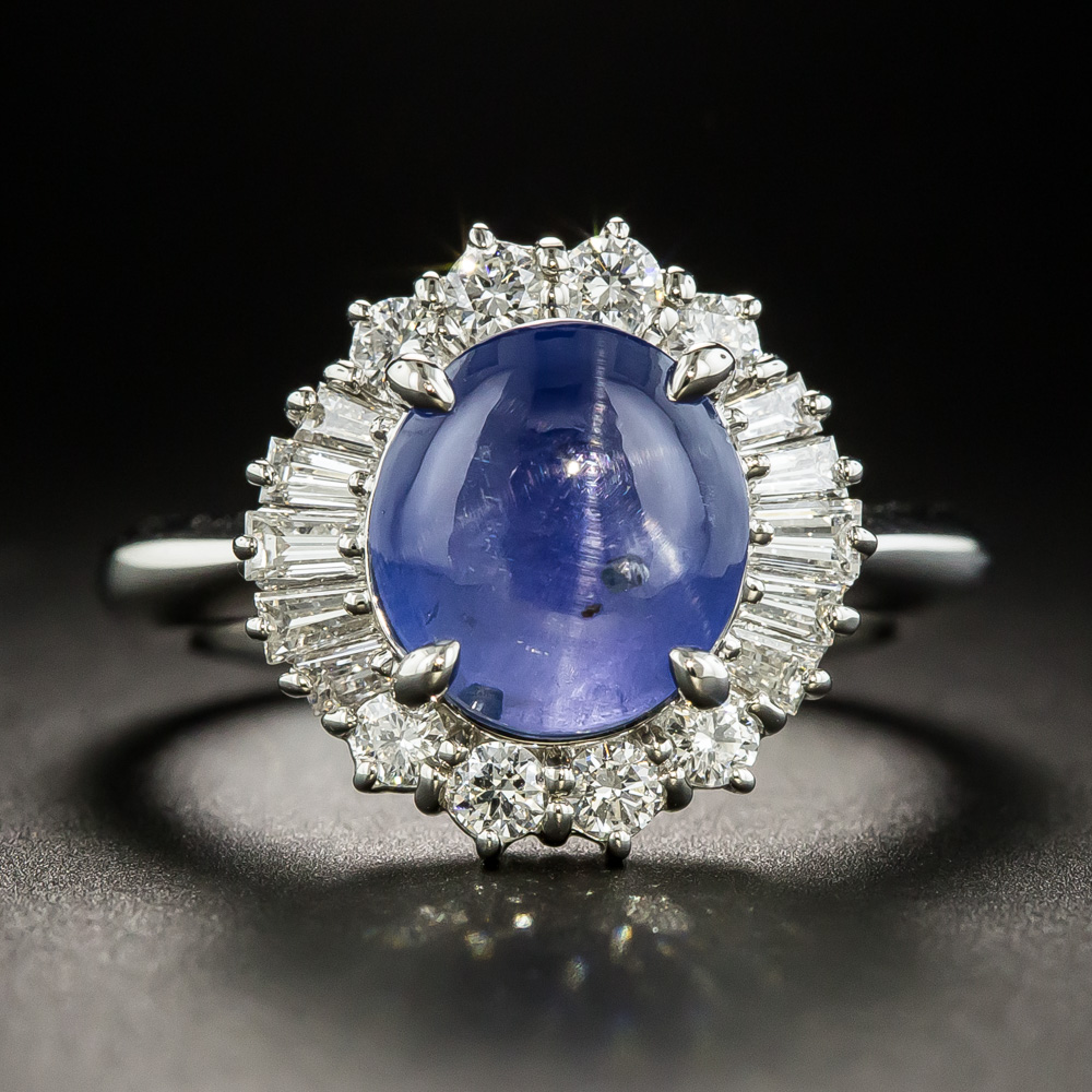 Star Sapphire Platinum Diamond Ring