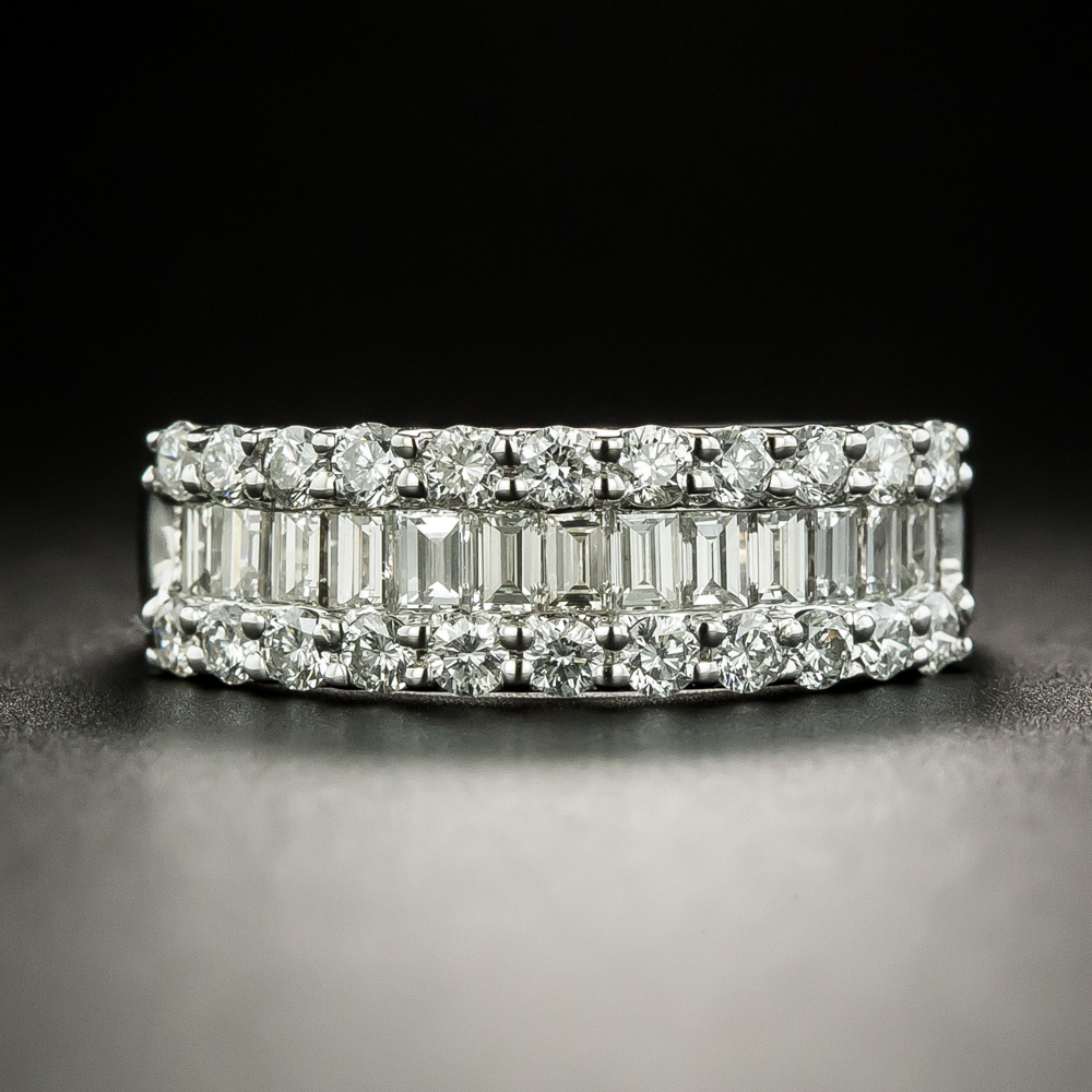 ThreeRow Baguette and Round Diamond Band