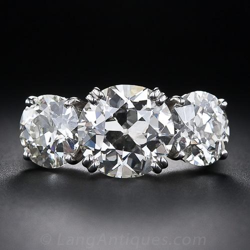 Three-Stone European-Cut Diamond Ring - 8.63 Carats Total