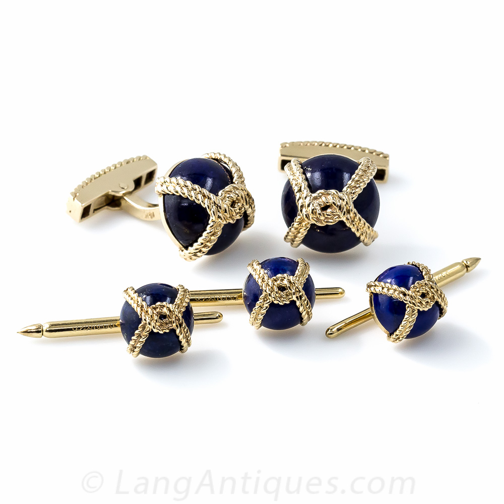 Tiffany & Co. 14k Lapis Cufflink and Stud Set
