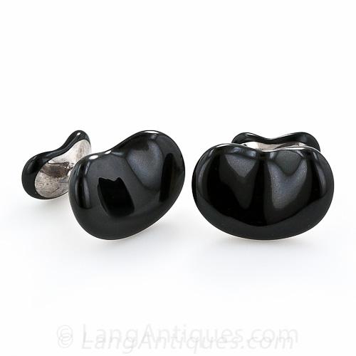 Tiffany & Co. Elsa Peretti Black Jade Bean and Silver Cufflinks
