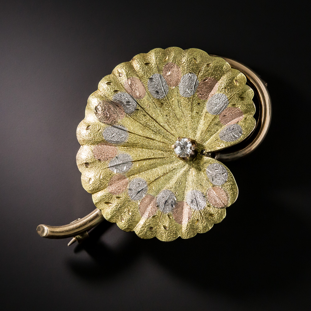 Tri-Color Gold Lily Pad Brooch
