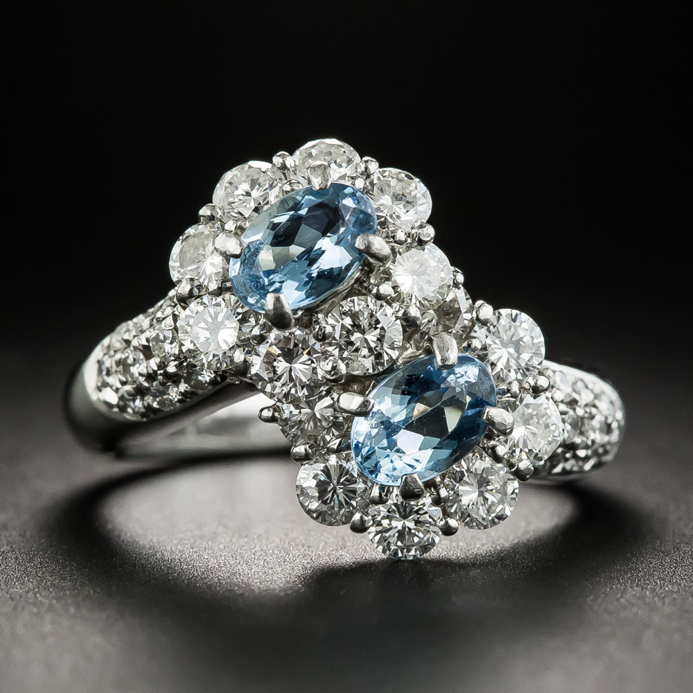 Twin Stone Aquamarine Platinum Diamond Ring