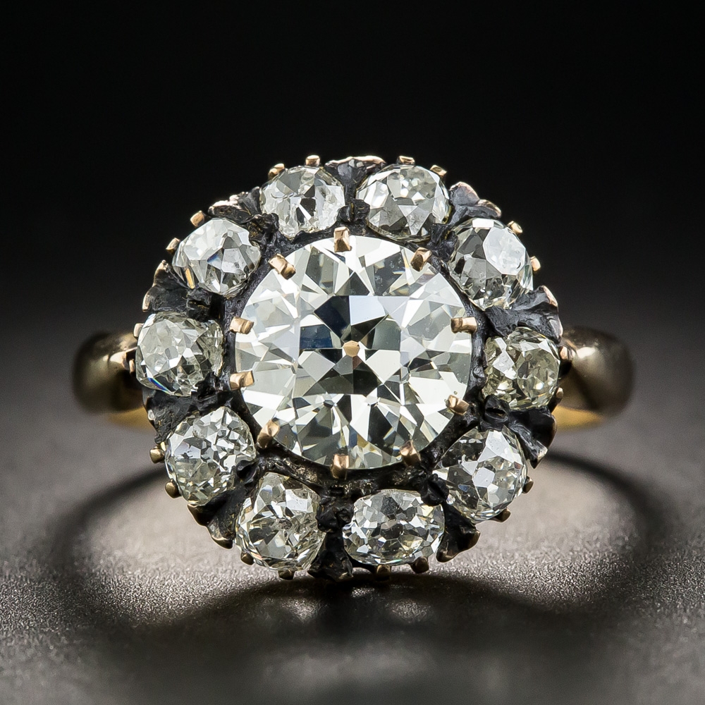 Victorian 1.85 Carat Diamond Cluster Ring - GIA