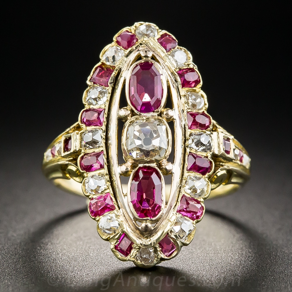 Real Dinner Rings Victorian 18K Ruby and Diamond Dinner Ring