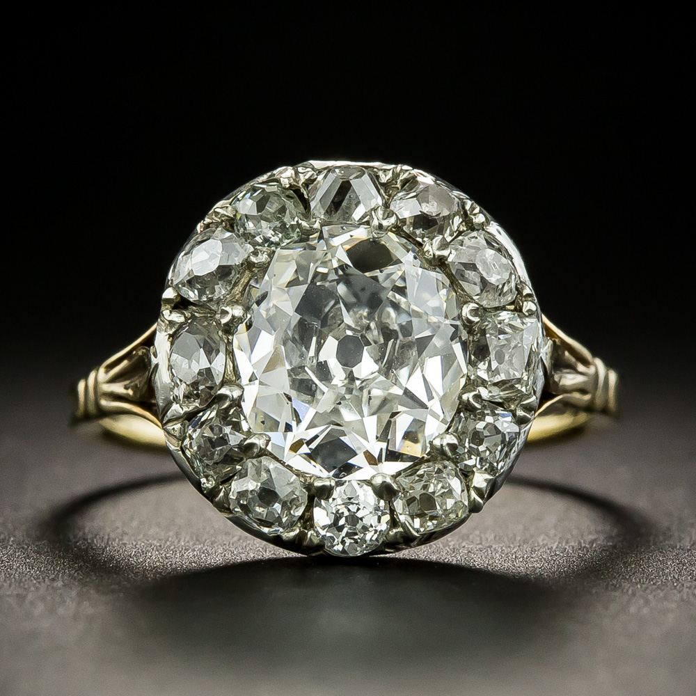 Victorian 2.04 Carat Old Mine Cut Diamond Halo Ring - GIA G SI2
