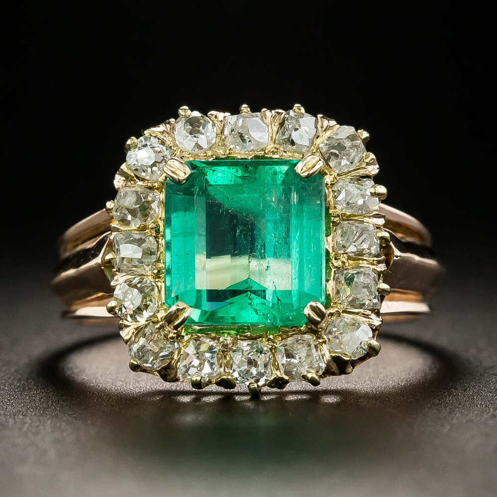 Victorian 2.35 Carat Emerald and Diamond Ring