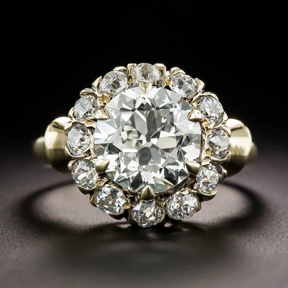 Victorian 3.11 Carat Center Diamond Cluster Ring - GIA K VS2