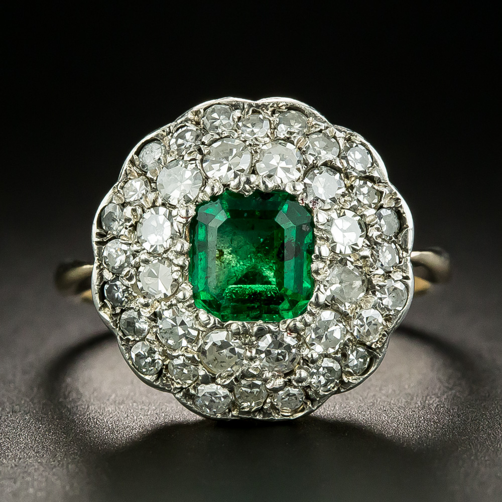 Victorian .70 Carat Emerald and Diamond Ring
