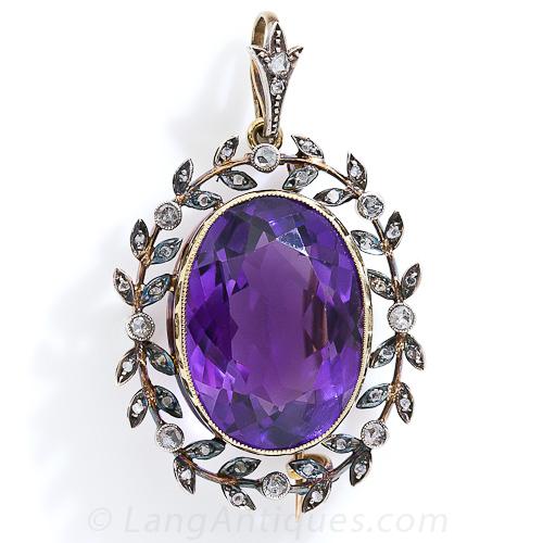 Victorian Amethyst and Rose-Cut Diamond Brooch/Pendant