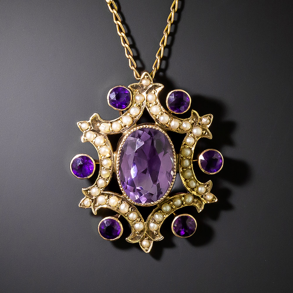 Victorian Amethyst and Seed Pearl Pendant