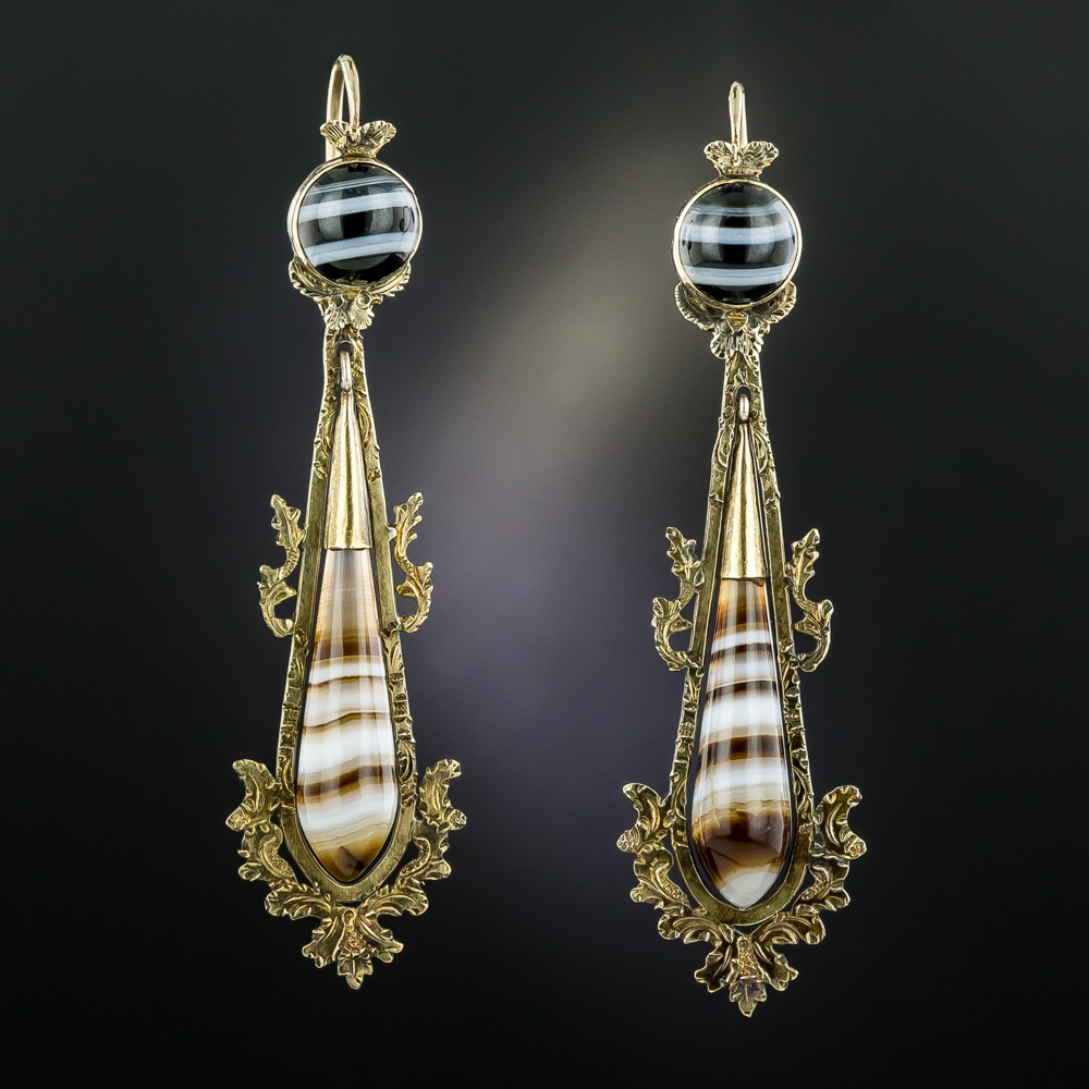 Victorian Banded Agate Earrings