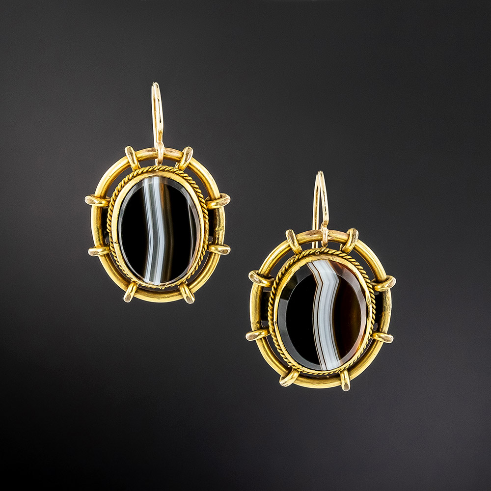 Victorian Banded Agate Earrings
