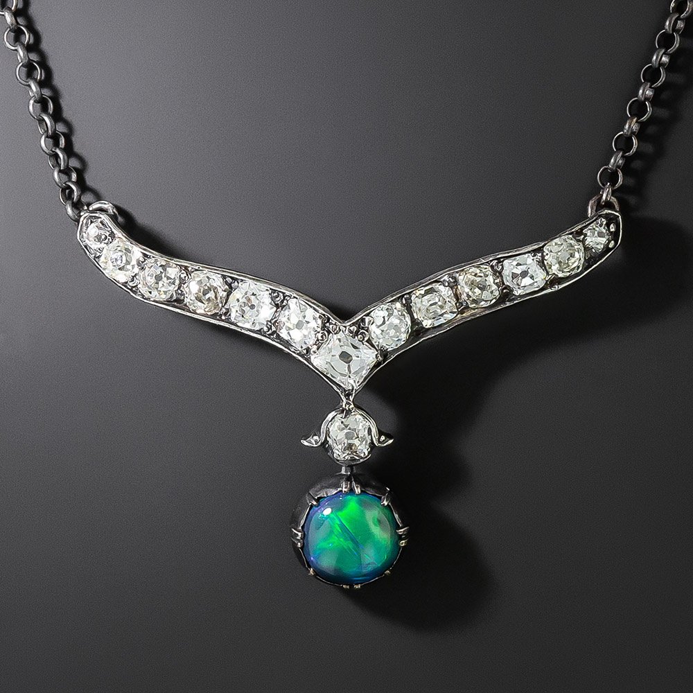 Victorian Black Opal and Diamond Necklace