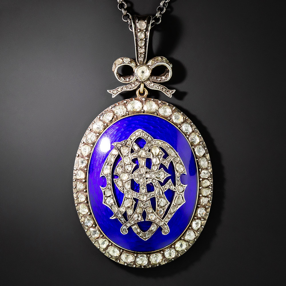 Victorian Cobalt Enamel and Diamond Locket Pendant