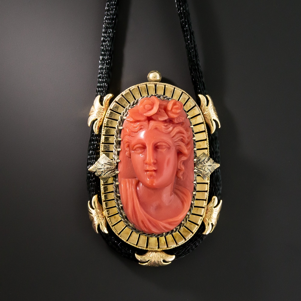 Coral on sale cameo necklace