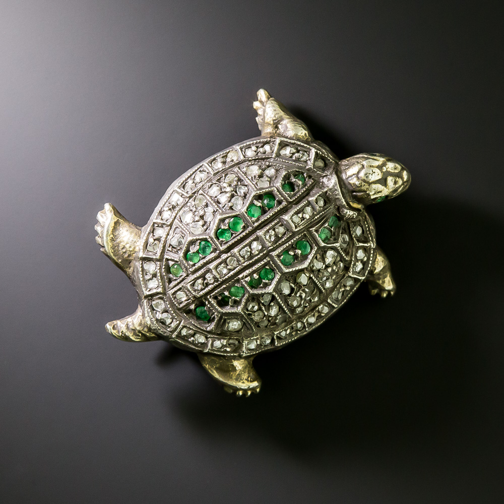 Victorian Diamond And Emerald Turtle Pin