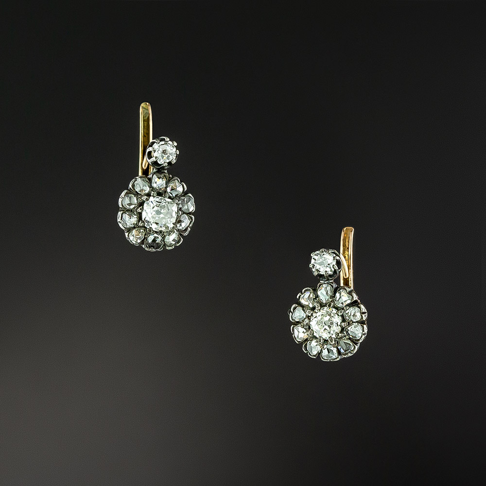 Victorian Diamond Flower Cluster Earrings