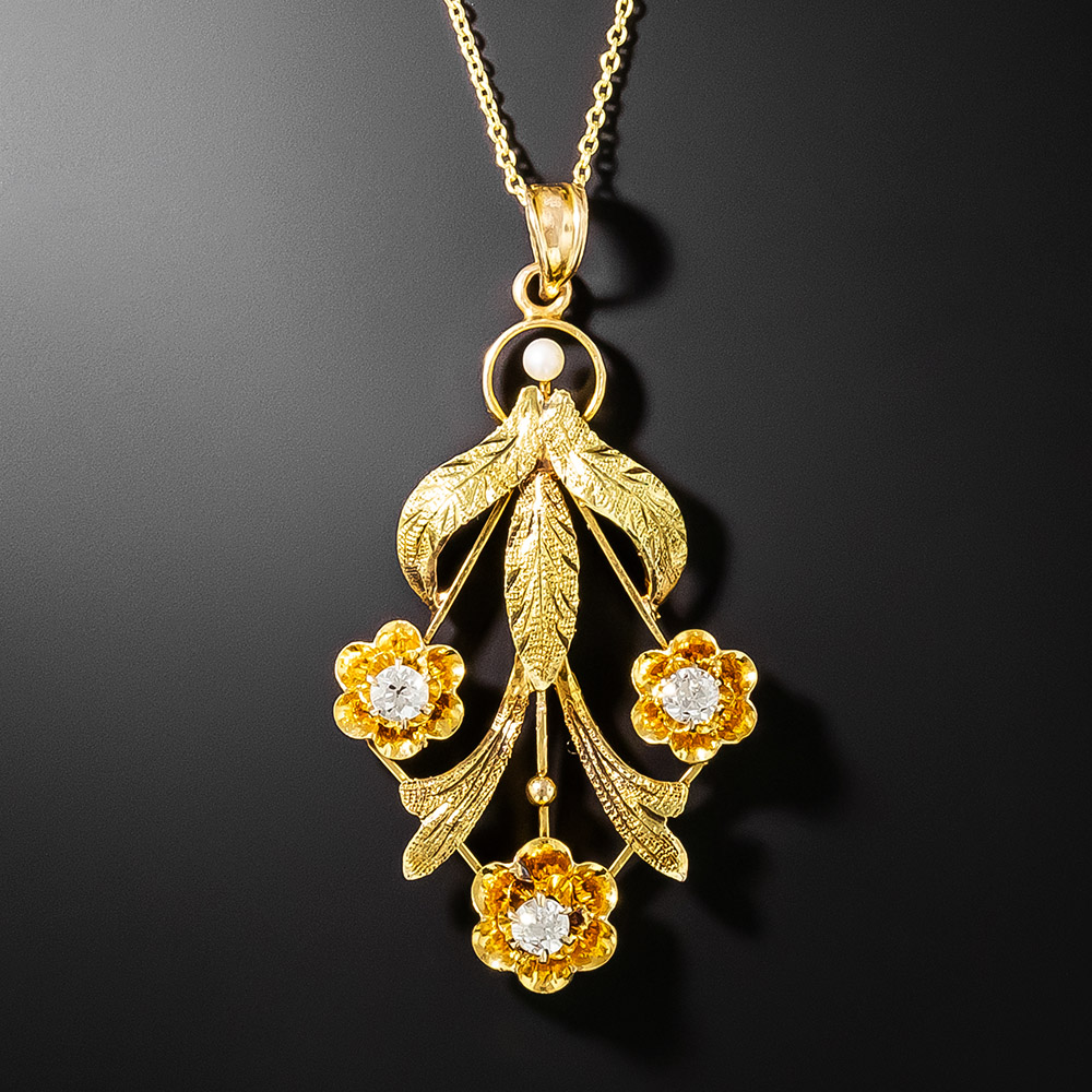 Victorian Diamond Leaf Pendant